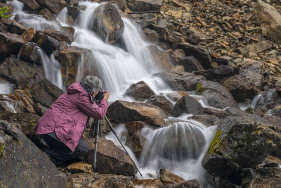 Photographing Seven Veils Falls Photogrpaher shooting Seven Veils Falls near Lake O'hara in Yoho National Park
